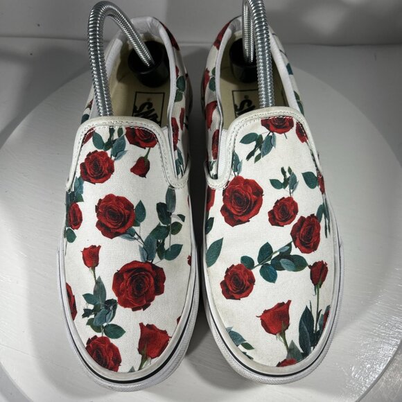Vans Classic Rose Print Womens Size 8 White Casual Shoes Sneaker Slip USED TWICE - Picture 2 of 12
